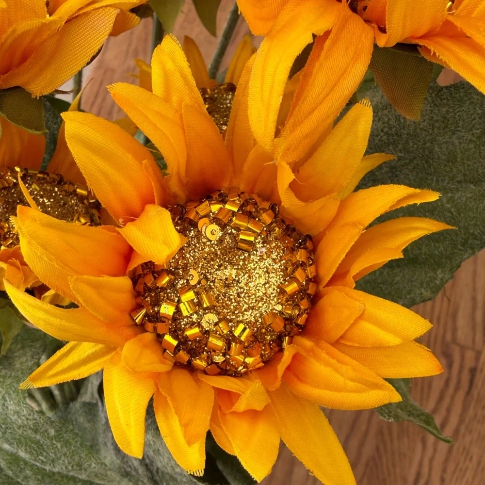 Ashland Faux Sunflowers W/ Beaded Accents 5 Stem Bundle NWT
